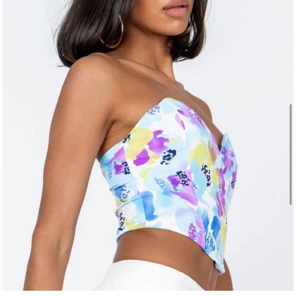 Princess Polly Kianni Strapless Top Blue Floral Size 12 New - Picture 4 of 8